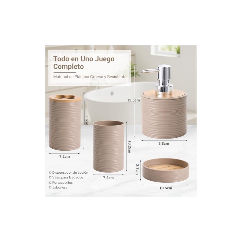 Accesorios para Baño juego 4 piezas, dispensador, soporte, vaso, jabonera