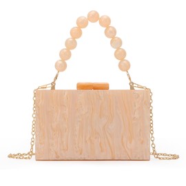 Fecialy Women's Acrylic Clutch Purse Beaded Evening Handbag Marble Clutch Formal Party Bridal Wedding Crossbody Bag, champagne