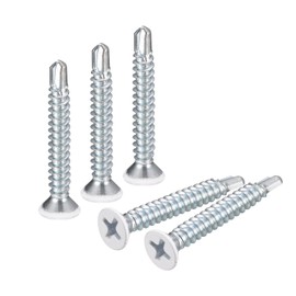 uxcell #8 x 1-1/4" White Screws Self Drilling Screws, 50pcs Flat Head Phillips Sheet Metal Screw Wood to Metal Screws