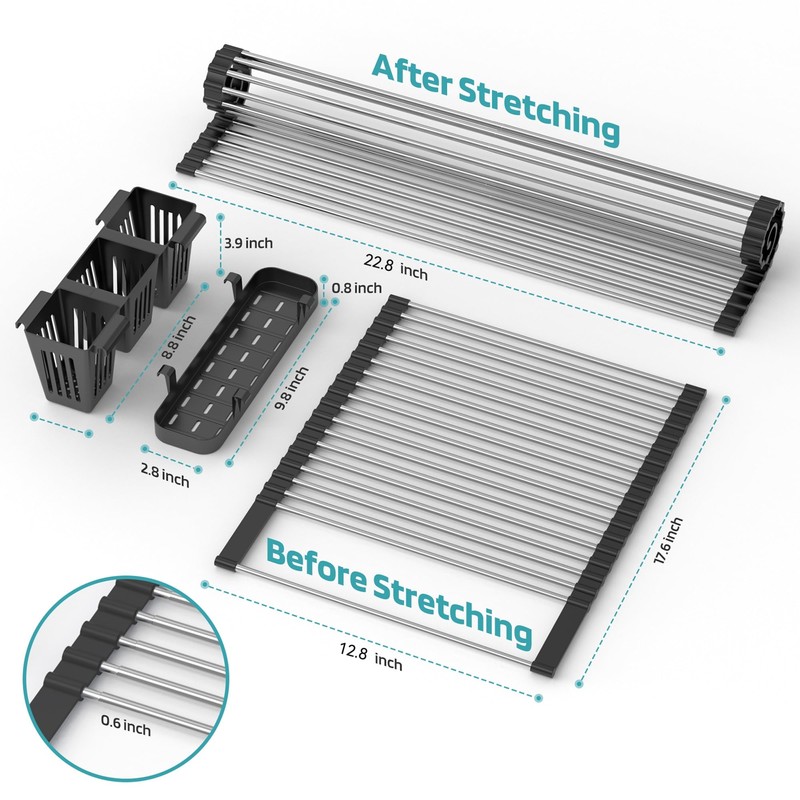 Extra Large Black Expandable Roll Up Dish Drying Rack Up
