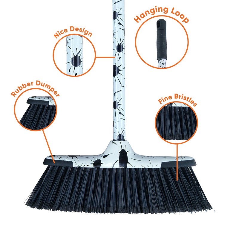 Superio Design Broom, Fancy Black and White Angle Broom, Cute