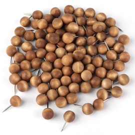 100pcs Wooden Push Pins, Natural Wood Push Pins Round Head Thumb Tacks for Cork Board Bulletin Board Map Wall Calendar Photo Office Supplies (Dark Brown)