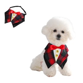 Small Dog Tuxedo Bandana,Formal Dog Wedding Bib Kerchief Adjustable Dog Valentines Bowtie Scarf Party Tux for Cat Puppy Small Dog_M(Red)