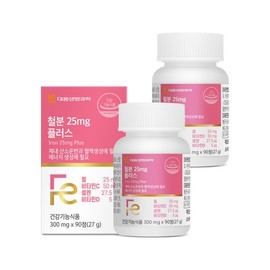 Daewoong Life Science Iron 25mg Plus 90 Tablets, 2 Boxes (6-Month Supply) / Exclusive Special Price / High-Dose Iron Supplement, Non-Heme Iron, Vitamin C / 대웅생명과학 철분 25mg 플러스 90정 2박스 6개월분  단독특가  고함량 철분제 비헴철 비타민C