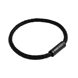 Edforce Stainless Steel Men's Braided Leather Bracelet (Black)