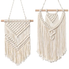 LOMOHOO 2 Pcs Macrame Wall Hanging Small Woven Tapestries Wall Art Decor - Nice for boho home decor, apartment, kids room, party decorations (Small)