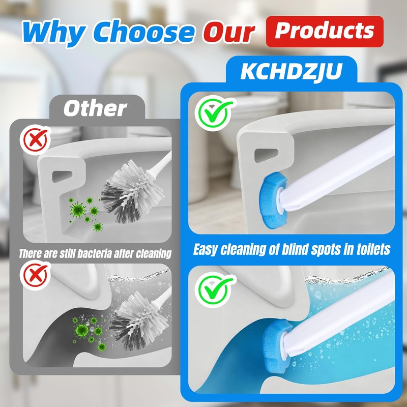 2 Pack Disposable Toilet Brush with 54 Refills, Toilet Bowl