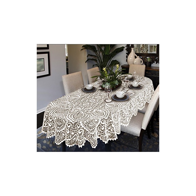 MforStyle Lace Large Tablecloth Oval OR Round White OR Beige