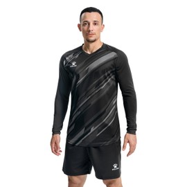 KELME Men's Soccer Goalie Jerseys,Padded Goalkeeper Kit,Youth Goalie Shirt and Pants with Socks Black XX-Small