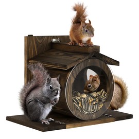 Okydoky Squirrel Feeder, Squirrel Feeders for Outside, Durable Wooden Chipmunk Feeder with Open Roof, Nuts Bar for Corn, Peanuts, Sunflower Seeds NO.SSWSQ02-YUAN