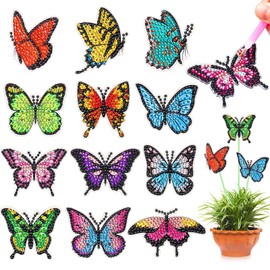 Seenelling 12 Pcs Butterfly Diamond Art Kits Painting Butterfly Stakes Diamond Crafts for Adult DIY Garden Home Decoration