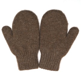 KIDS 100% Wool Mittens, Double-Layer of Natural Dye-Free Mongolian Sheep Wool, Warm Cozy, One pair (Choco brown, Large)