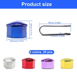 YFaith Pack of 20 Wheel Bolt Caps, 17 mm Wheel Bolt Cover, with Removal Tool, 5 Colours Wheel Nut Caps, Dustproof Caps for Wheel Nuts, Hexagonal, Decoration