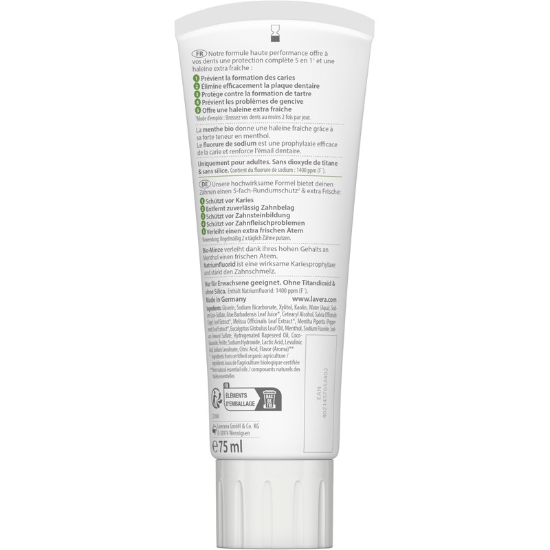 lavera Complete Care Toothpaste Without Fluorure, 5 Times More Protection,