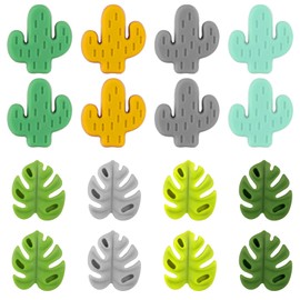 16pcs Knitting Needle Stoppers, 8 Cactus Shapes and 8 Leaf Shapes Knitting Needle Tips Caps Silicone Knitting Needle Point Protectors Stitch Plugs for Larger Size Knitting Crochet Needle Accessories
