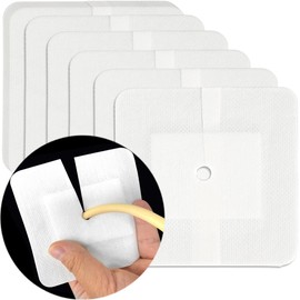 Split Drain Adhesive Bandages Feeding Tube Peg G J Tube Covers Peritoneal Dialysis PD Catheter Bordered Gauze Abdominal Pad Drain Patch Supplies Island Dressing for Nursing Care 4" x 4" (Pack of 10)