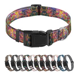 DPXMKE Dog Collar, Soft Pet Collar Adjustable with Quick Release Buckle, Durable Cute Dog Collars Pet Gift for Medium Dogs Watercolor Colorful Flowers