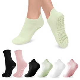 Psiokimi 6 Pairs Pilates Grip Socks, Yoga Socks for Women Non Slip, Cotton Pilates Socks Non Slip Sock Grippy SockS Ankle Sock with Grips for Women Yoga Barre Dance Workout Home