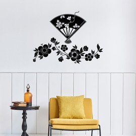 Designtorefine Vinyl Wall Decal Sakura Branches Japan Flowers Japanese Fan Asian Room Decor Stickers (673ig) Yellow