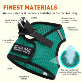 Dogline Boston Step in Mesh Dog Harness with Blind Dog Patch No Choke Pet Vest Soft Gentle Padded Chest Halter for Puppies Small Medium and Large Dogs 27 to 31 inches Girth Dark Teal