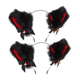 Ipetboom 2pcs Plush Cat Ear Headband Lightweight Furry Animal Hair Hoops with Bell for Festival Party Cosplay Accessories