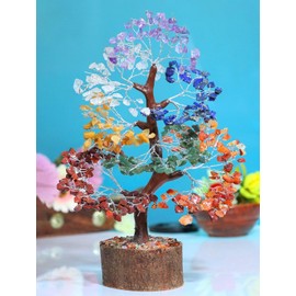 Seven Chakra Crystal Tree | 7 Colorful Crystals Tree for Living Room Bedroom Dining Room Office Home Décor Showpiece Bonsai Money Tree Gift Natural Gemstone Reiki Healing Positive Energy (300 Beads)