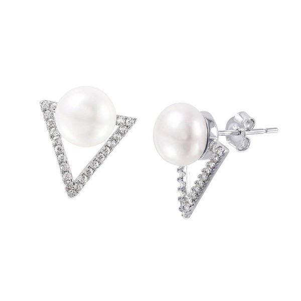 New Sterling Silver Open Triangle Shape Stud Earrings with 9
