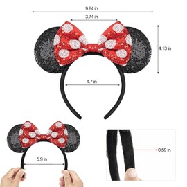 Mouse Costume Ears,2 Pcs Mouse Ears Headbands for Girls & Women Party,Size Free