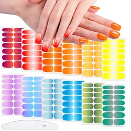 WOKOTO 12 Sheets Bright Color Gradient Nail Stickers Full Nail Wraps for Women Solid Ombre Nail Art Gel Stickers for Nails Polish Strips with Nail File Kit Gel Nail Strips Press On Nails Polish Wraps