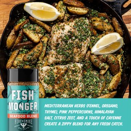 Fire & Smoke Society Fish Monger Seafood Seasoning | Fish Seasoning for Snapper, Swordfish, Tuna, Catfish, Salmon | BBQ Rubs and Spices | Himalayan Pink Salt, Garlic, Aromatic Herbs, Lemon and Orange Peel | M 5.2 oz