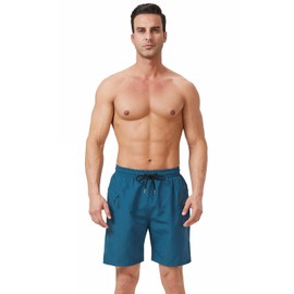Ougelebo Swimming Trunks Long with Zip Pocket Swimming Shorts Quick Drying, peacock blue, M