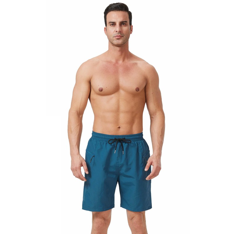 Ougelebo Swimming Trunks Long with Zip Pocket Swimming Shorts Quick