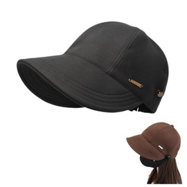 Weuiean MSMB-133 Women's Hat, Autumn, Winter, UV Protection, Cap with Mask Hook, Elastic Cord, Adjustable Size, Wide Brim, Foldable, Sun Protection Hat, Anti-UV Protection, Ears Painless Goods, Black
