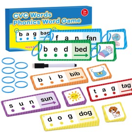 LilLaufy Phonics Games Flash Cards for Kids, CVC Word Games, Educational Speech Therapy Toys for Toddlers, Learn to Read & Spell, Preschool Kindergarten Learning Activities, Homeschool Essentials