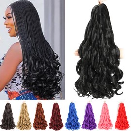 French Curly Braiding Hair 24 Inch 8 Packs - Pre Stretched Bouncy Braiding Hair- Loose Wavy Synthetic Hair Extensions for Black Women (24 inch 8 packs, 1B)