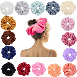 Bsofter Large Satin Scrunchies for Women - 17 Pcs Jumbo Scrunchies for Hair Sleep,Large Hair Scrunchies Oversized Giant Satin Scrunchies for Thick Hair Large Scrunchy Hair Ties XXXL