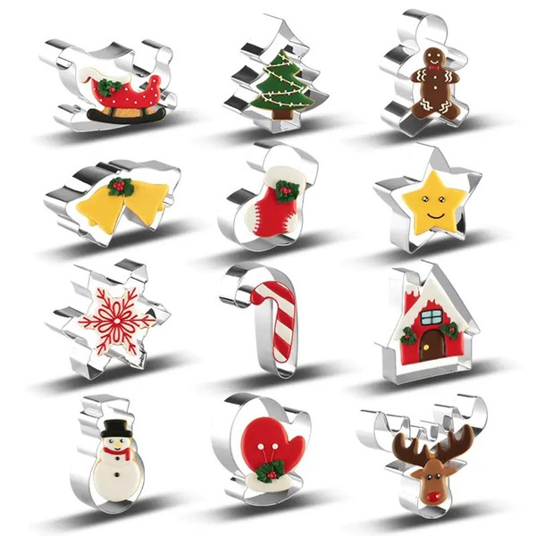 HISECOO Christmas Cookie Cutter Set - 12 Piece Holiday Cookies