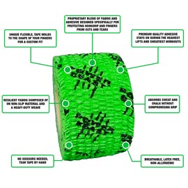 POWER BEAST 3 x Tape Crossfit, 3 Rolls Hook Grip Tape, Sports Tape, Protection for Thumb and Fingers, Elastic Cotton, Sweatproof and Breathable, for Weightlifting, Cross-Fit, Weightlifting, Green