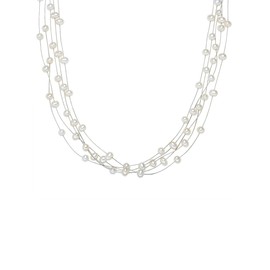 Valero Pearls 400311 Women's Necklace High-Quality Freshwater Cultured Pearls Approximately 4 mm Oval White 925 Sterling Silver 50 cm Pearl Necklace with Real Pearls Multilayer, Silver, Pearl