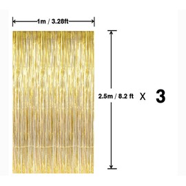 AILEXI 3 Pack 3.2ft*8.2ft Metallic Tinsel Curtains Foil Fringe Shimmer Streamers Curtain Door Window Decoration for Party Supplies - Laser Gold