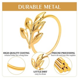 24 Pcs Napkin Rings Set,Leaf Gold Napkin Rings,Stylish Gold Napkins Holder,Home Decor,Kitchen Decor (Golden)