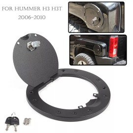 car-attention Locking Fuel Door Gas Tank Cap Cover Trim For Hummer H2 2003-09 ALUMINUM Black