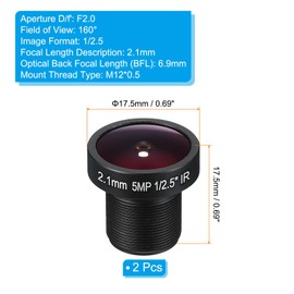 PATIKIL 2.1mm CCTV Camera Lens, F2.0 FPV Security Lens 5MP 160° Wide Angle Board M12 Threaded Dia for IP Camera Panoramic, 2 Pack