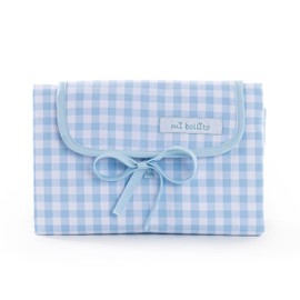 Mi bollito Foldable Portable Changing Mat + Gingham Cotton Changing Bag Blue Changing Mat and Toiletry Bag