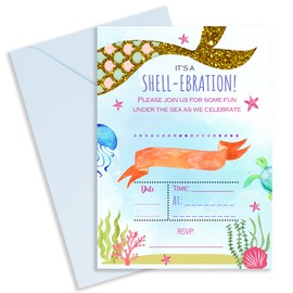 Cute Little Gift Shop Mermaid Birthday Party Invitations for Girls | Under The Sea Kids Invites Pack for Children (10 Pack)