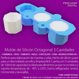 Mercader Digital 2 Pzs Molde Silicón Hexagonal Maceta Octagonal Hielo Vela