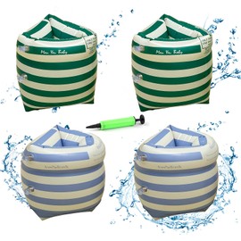 4PCS Inflatable Swim Arm Bands with Air Pump, Swimming Sleeves Arm Rings Tube Armlets Roll Up Arm Bands for Kids Toddlers and Adults(Blue and Green)