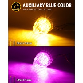 Partsam Cab Light, 5Pcs 21 LED Dual Color Chrome Torpedo Cab Marker Roof Running Top Light, Replacement for Heavy Duty International Truck, for Kenworth/Peterbilt/Freightliner/Mack (Amber/Purple)