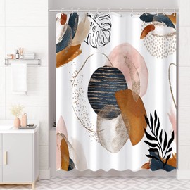 Fungarth Boho Shower Curtains for Bathroom Mid Century Navy Blue Colorful Modern Geometric Leaves Neutral Minimalist Fabric Waterproof Bathroom Curtain Decor(Dark, 72” x 78”)