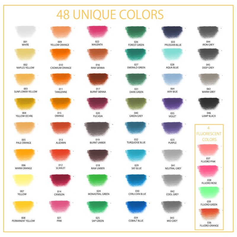 Artecho 50pcs Soft Pastels, 48 Colors Including 4 Fluorescent Colors,